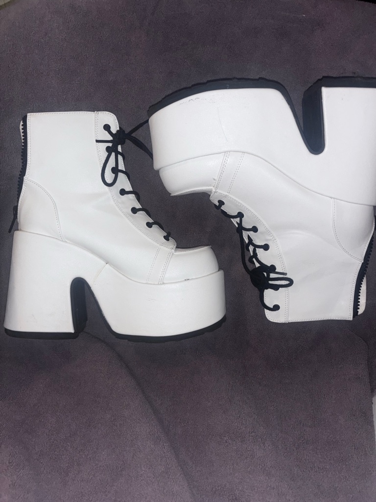 Demonia White Vegan Leather Platform High-Top Boots | Cam-203